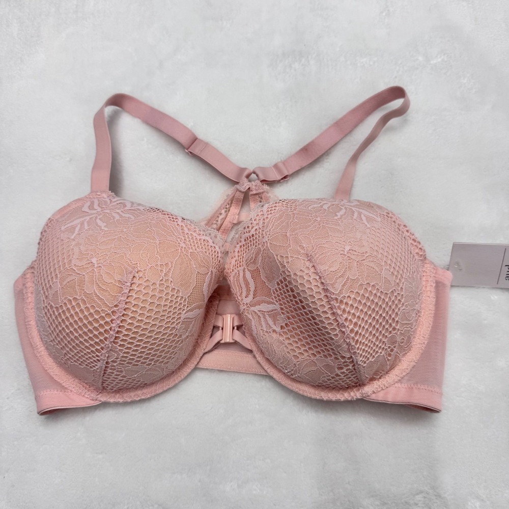 Auden Front Closure Lace Bra Womens 36DD Pink Racerback Underwire